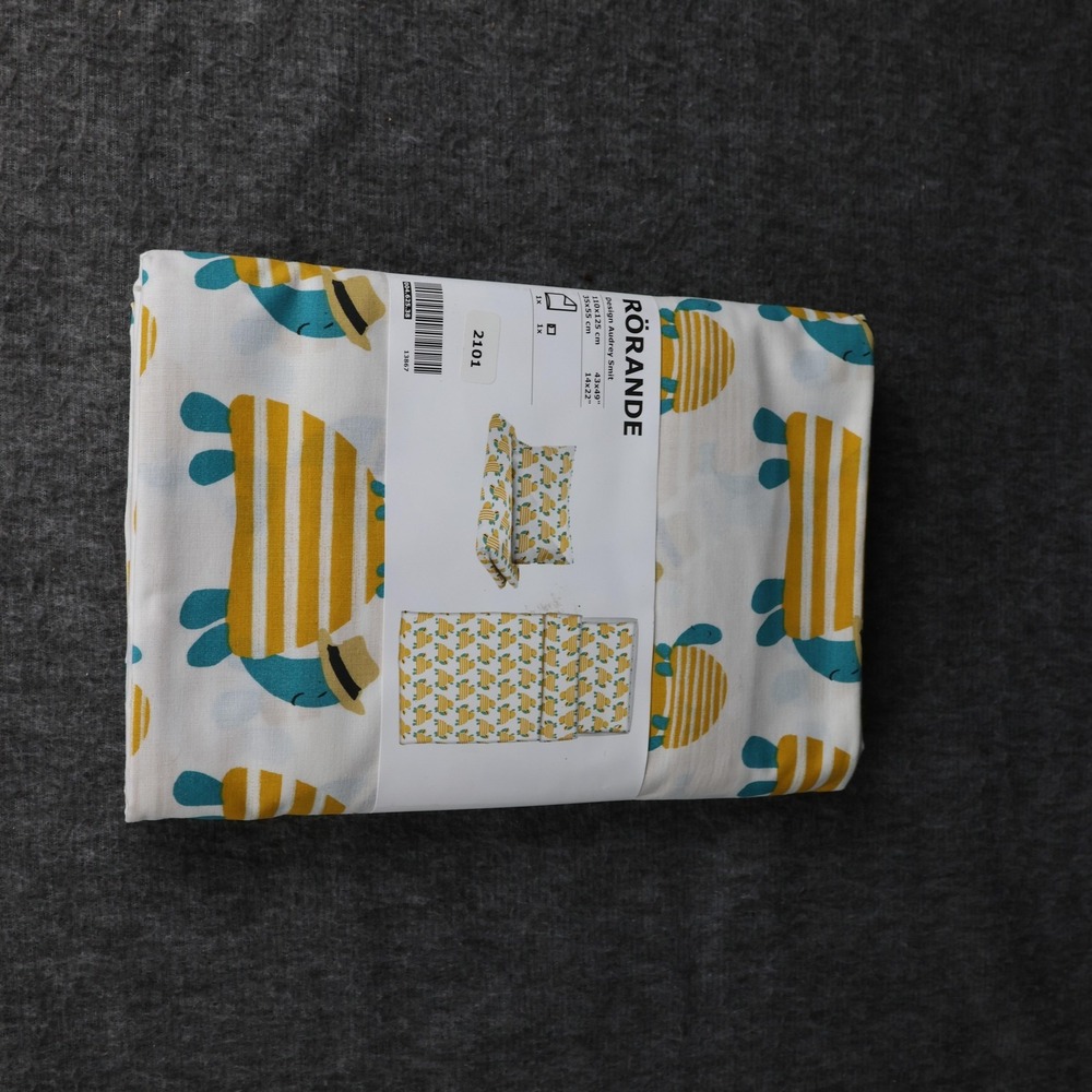 IKEA Rorande Crib Duvet Cover Pillowcase Set Boys White Turtles Cotton Print New
